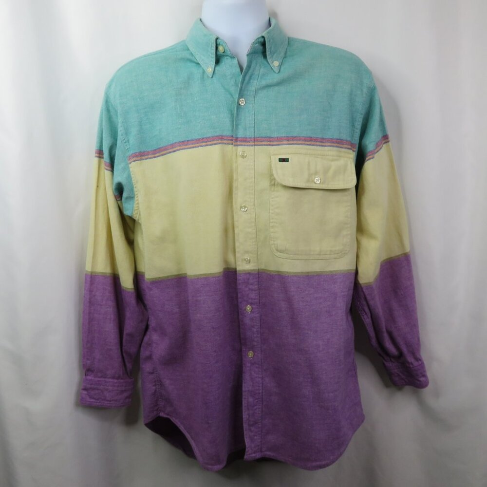 Alexander Julian Colours Shirt Mens M Color Block Purple Green Cotton LS Oxford